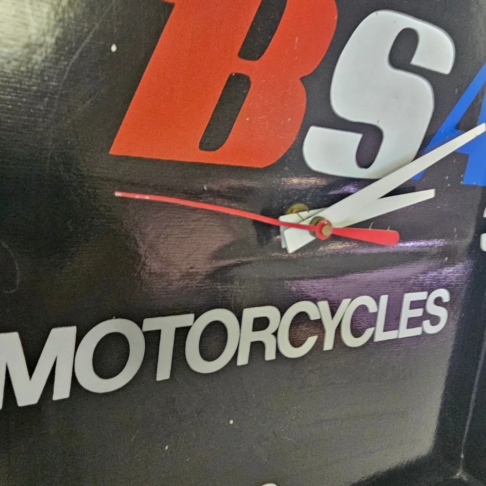 BSA Motorcycles Square Wall Clock Black Red Blue Logo Garage Decor 11.5 Inch